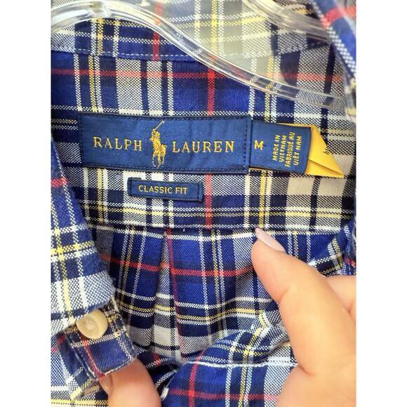 Ralph Lauren Men's Classic Fit Plaid Oxford Size Preppy Blue Red Navy Plaid - Picture 5 of 9